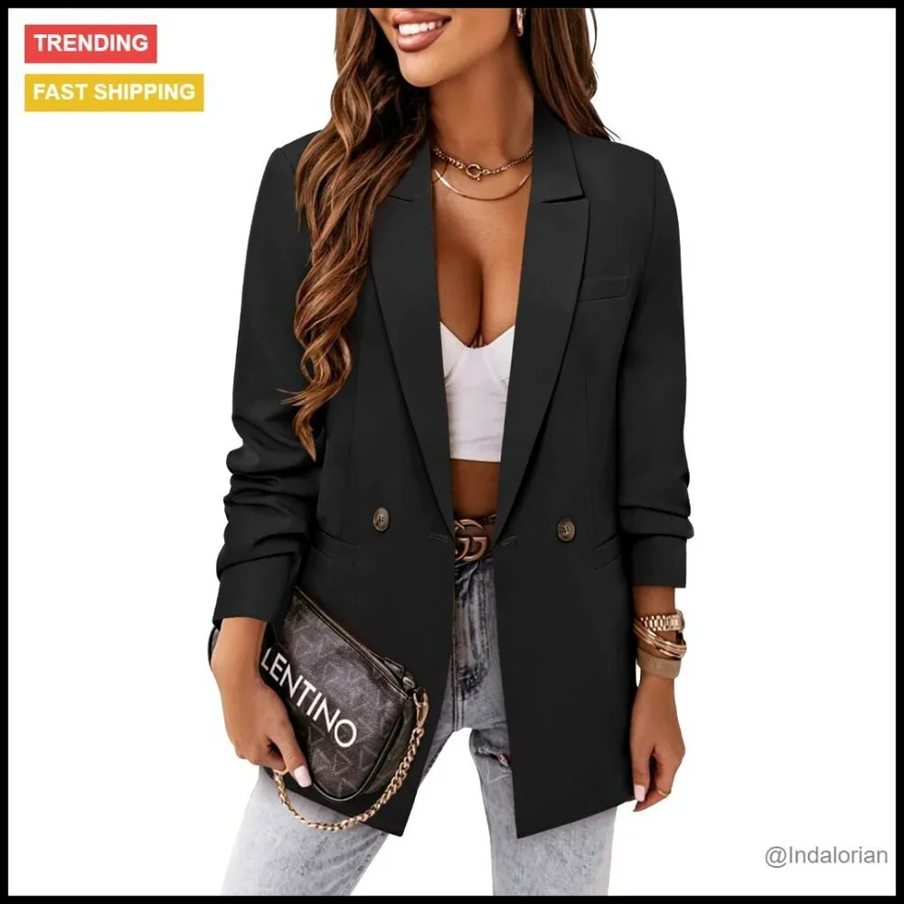 Classic Notch Lapel Blazer Regular Fit Professional Business Casual Jacket